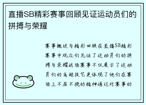 直播SB精彩赛事回顾见证运动员们的拼搏与荣耀