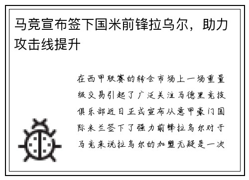 马竞宣布签下国米前锋拉乌尔，助力攻击线提升