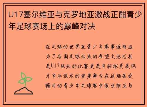 U17塞尔维亚与克罗地亚激战正酣青少年足球赛场上的巅峰对决