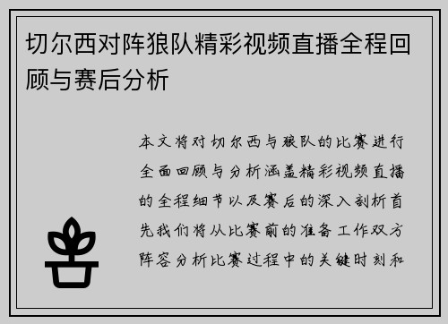 切尔西对阵狼队精彩视频直播全程回顾与赛后分析